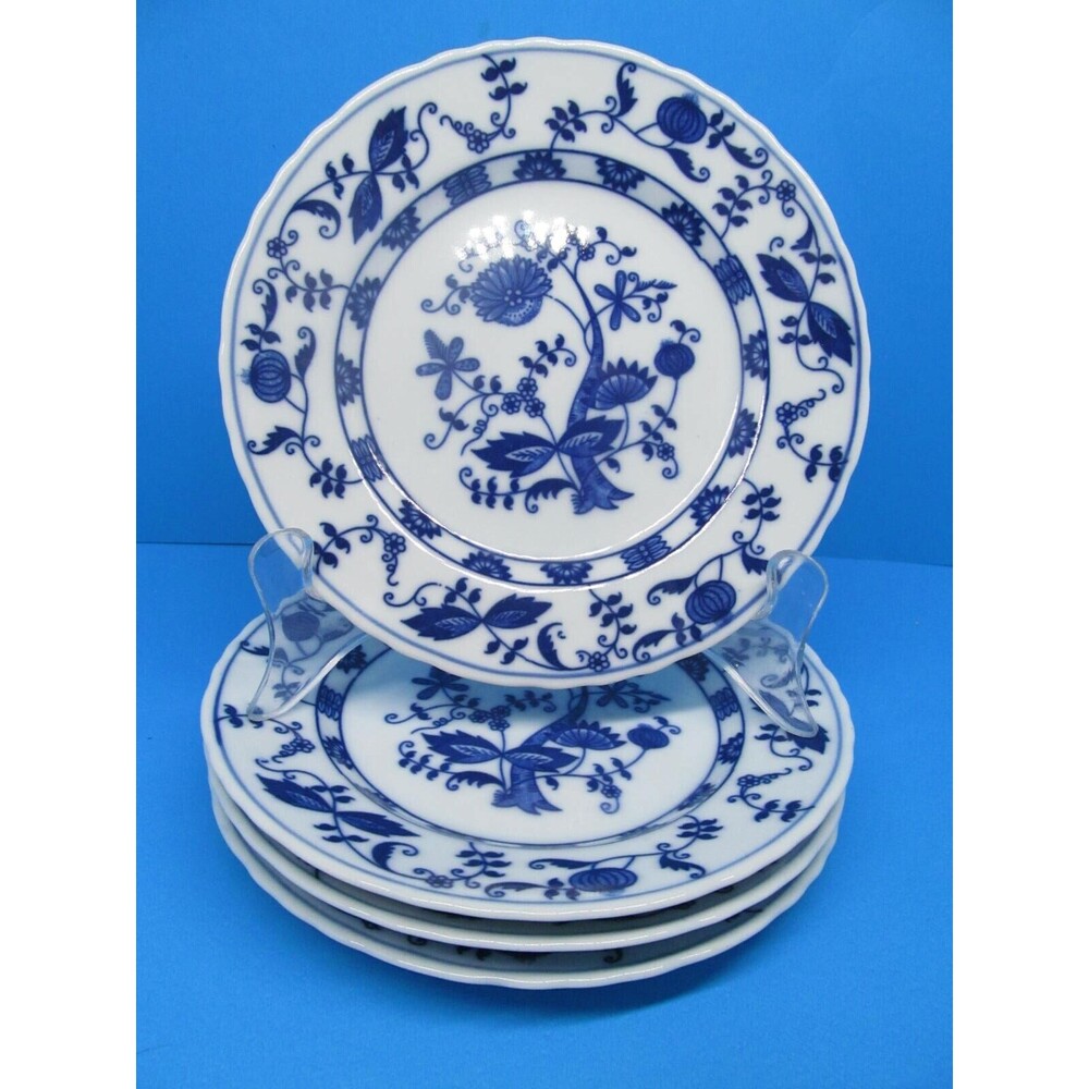 Vienna Woods Blue Onion Set Of 4 Vintage 6 1/2" Dessert  Plates VGC No Issues